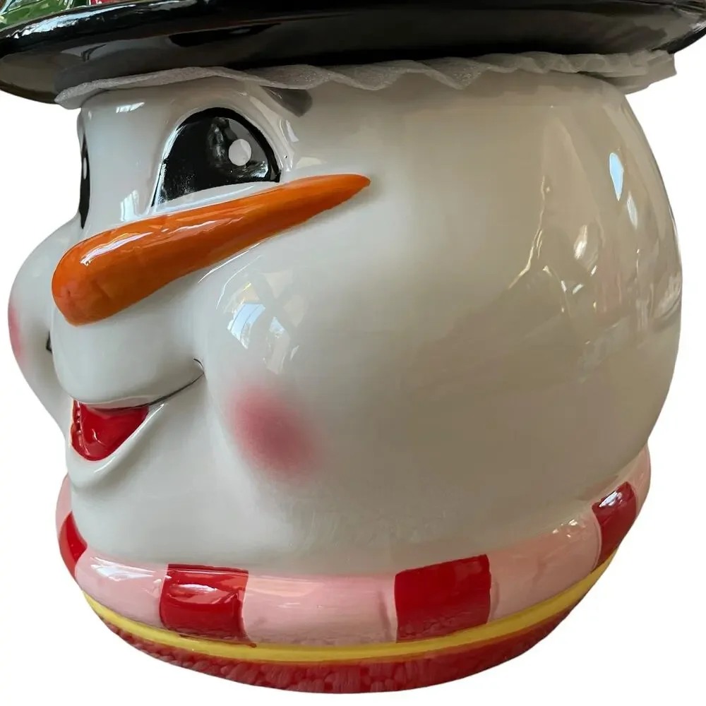 Christmas Cookie Jar Ceramic Snowman with Top Hat Lid Festive Kitchen Decor New